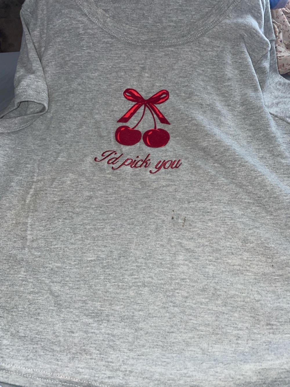 Orange Kiss Gray Tee with Red Bow Graphic